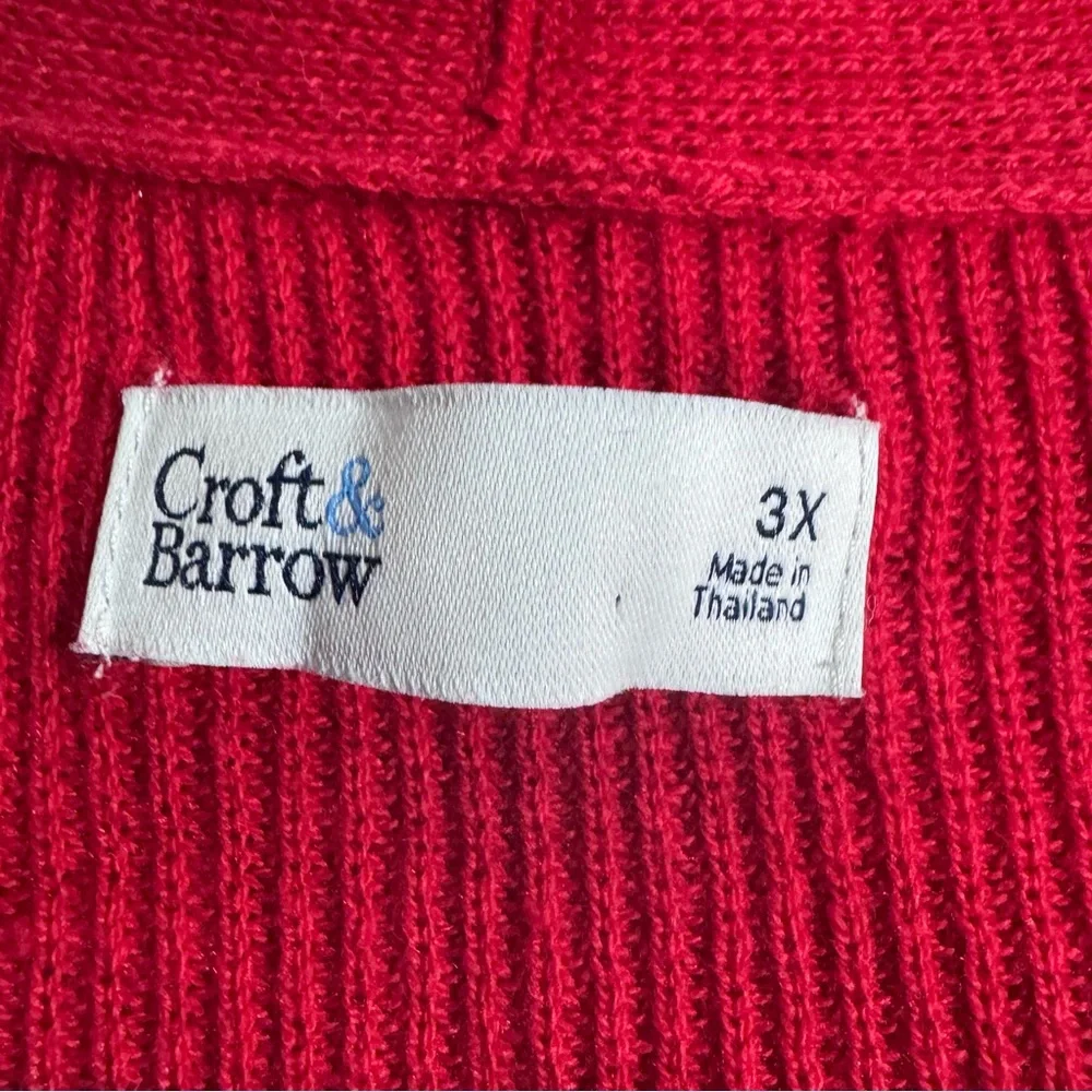 Croft & Barrow Cardigan 3X Red Open Front Knit Sweater Pockets Plus - Picture 2 of 5